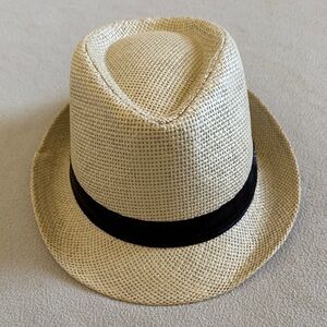 Classic Cream Straw Fedora Hat with Black Band - Adult One Size